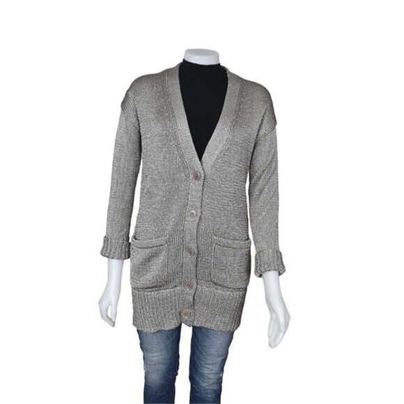 Banana Republic Metallic Chunky Knit Long Cardigan Sweater Champagne Size Small - Picture 6 of 15